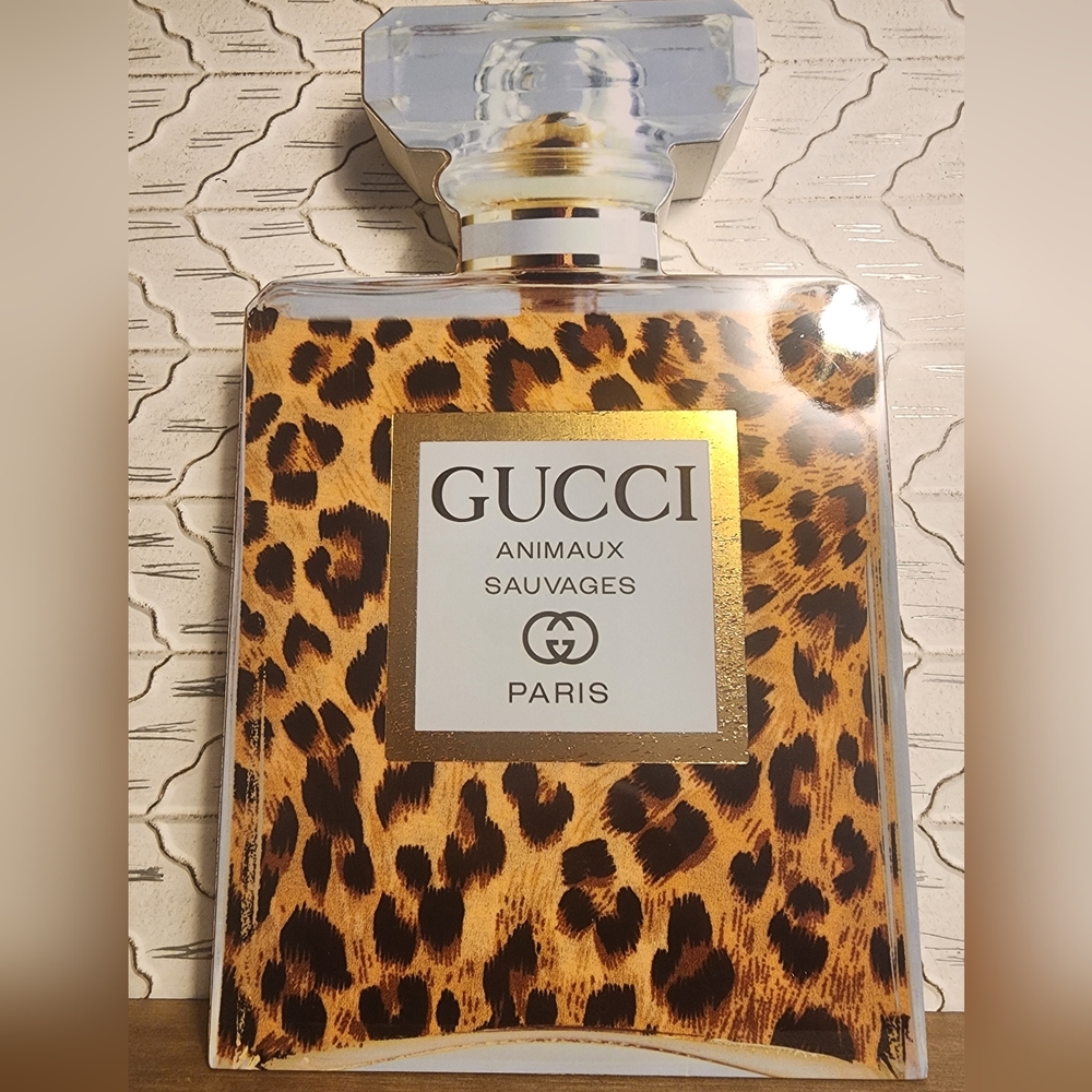 NWT Gucci Leopard Patterned Fragrance Bottle Wood Decor
